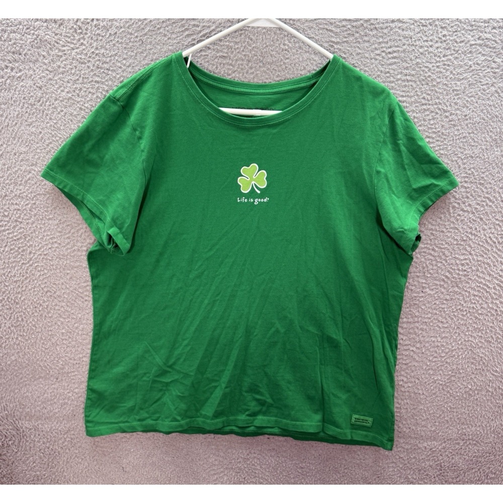 Life Is Good Shirt Womens 2XL XXL Green Crusher Outdoors Travel Irish Clover